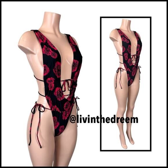 INDAH Heart of Gold Skimpy One Piece Red Roses SZ L $176 - Picture 11 of 13